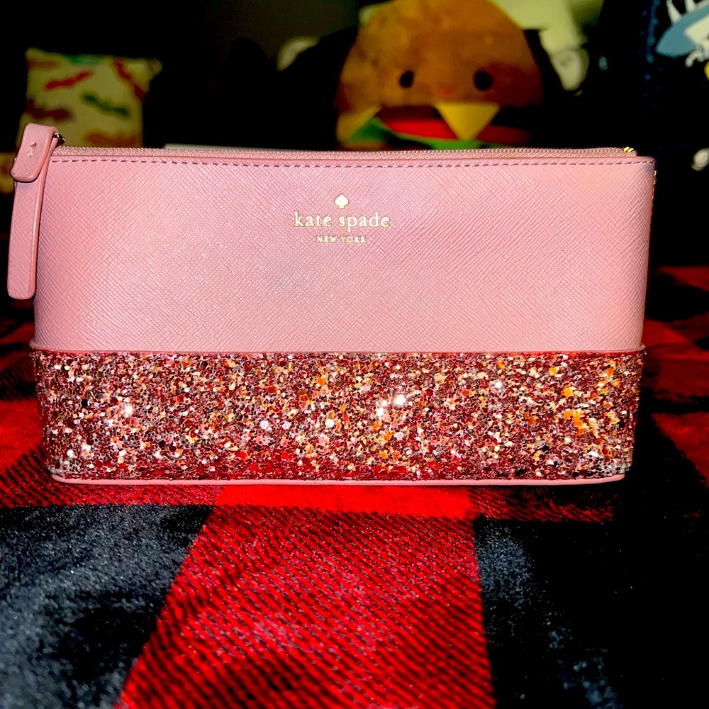Kate spade half pink sparkle cosmetics case.